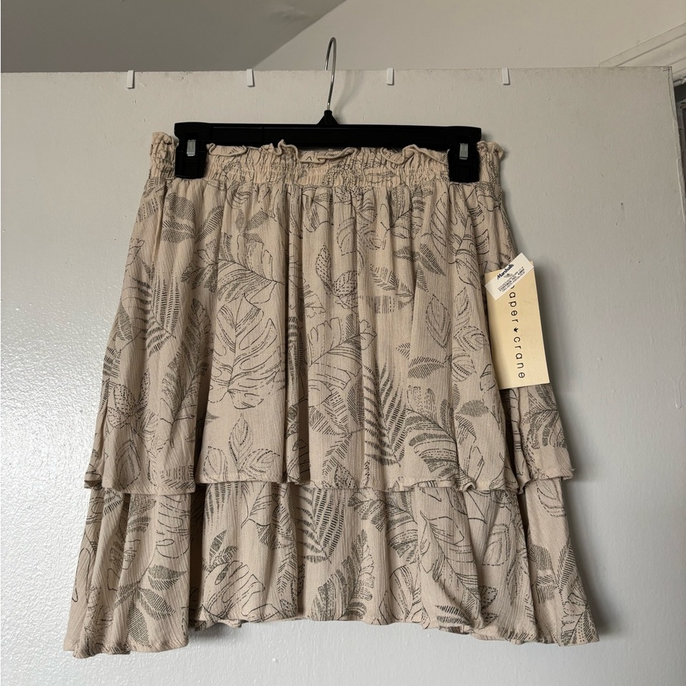 Paper Crane Beige Leaf Pattern A-Line Skirt